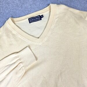 Paul Frederick V-Neck Sweater Men's Size XLT Yellow 100% Pima Cotton Ribbon Cuff